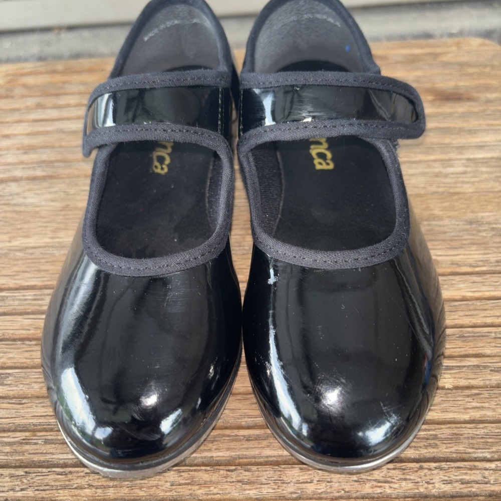 M 10.5 S Black Patent Vegan Leather Upper So Danca Child Tap Shoes Hook &Loop
